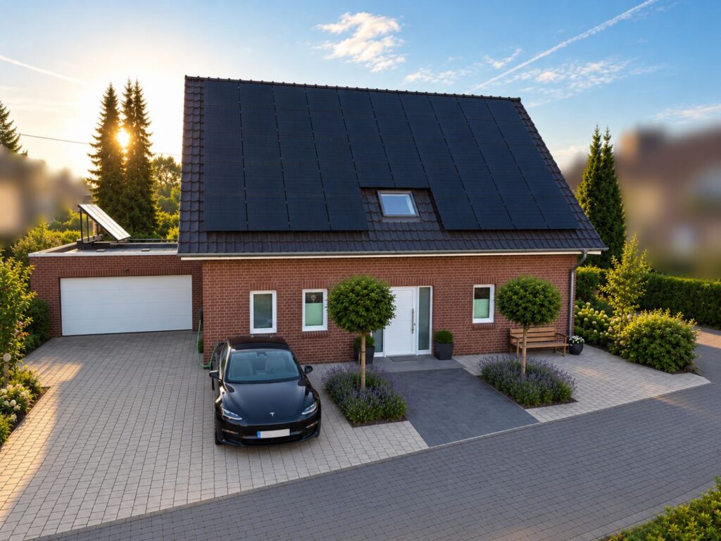 Einfamilienhaus der Familie Pruß in Selm mit Photovoltaik, Solarthermie und Wallbox
